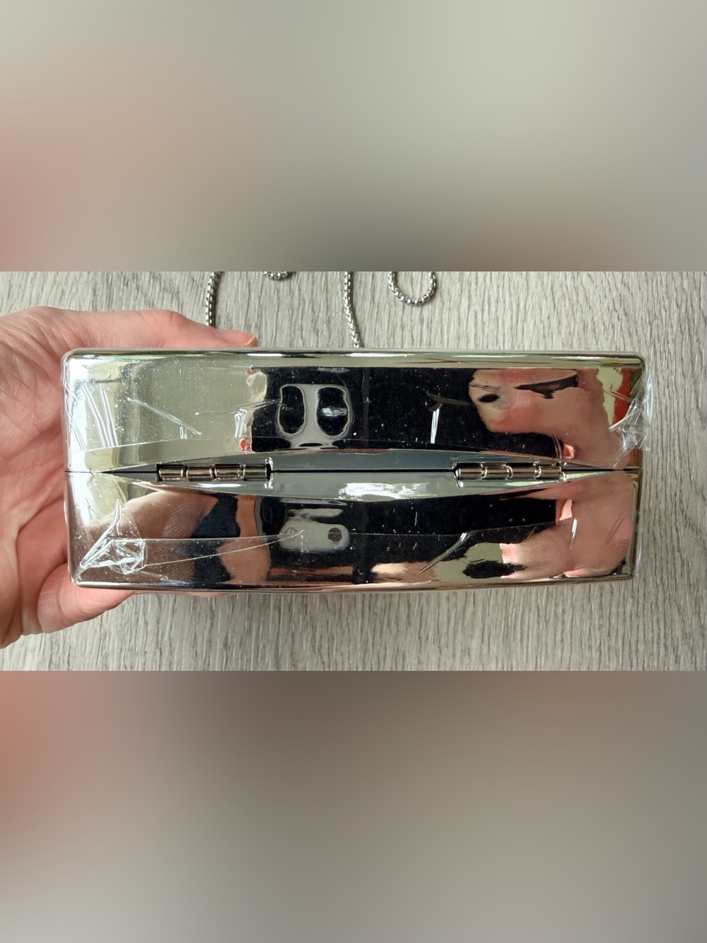 SEALED Source Unknown Silver Chanel Inset Crystal Perfume Bottle Clutch on Chain - Picture 7 of 15